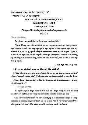 Đề khảo sát chất lượng học kỳ II môn Ngữ văn Lớp 8 - Năm học 2018-2019 - Trường THCS Lý Tự Trọng (Có đáp án)